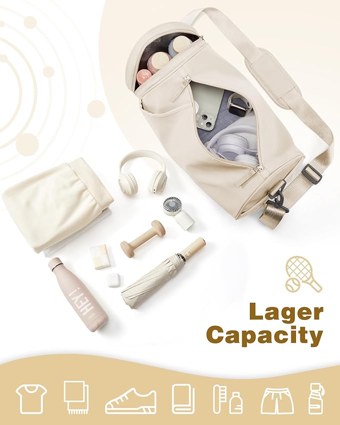 Small Women's Workout Bag - Waterproof Mini Duffle Gym Bag with Wet Pocket - Carry On Weekender for Dance, Swimming, Yoga, Fitness - White