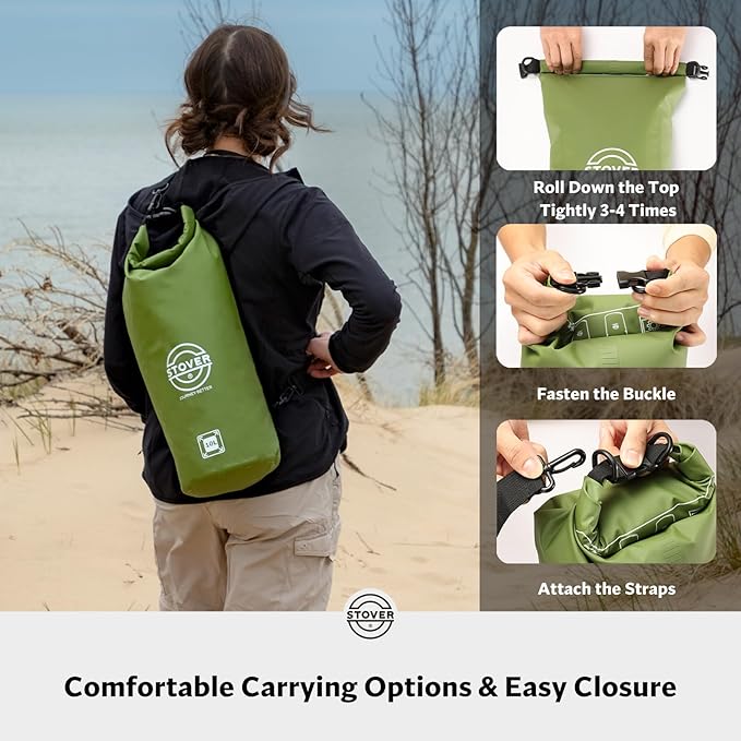 STOVER 5/10/25/30/40/55L Waterproof Dry Bag, Small Lightweight Roll Top Dry Bag Backpack w/Waterproof Phone Case, Kayaking, Travel, Hiking, Fishing, Tubing, Camping, the Beach, Men/Women (Green)