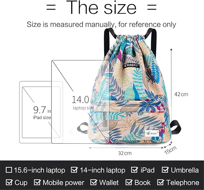 Drawstring Backpack with Mesh Pockets String Gym Bag Sackpack Sandproof Water Resistant Beach Backpack for Men Women