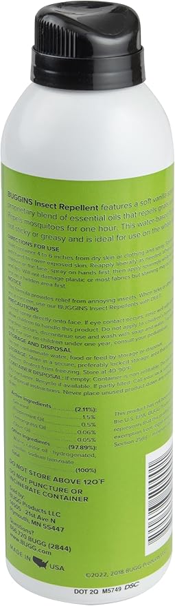 BUGGINS Original - Insect Repellent - Mosquitoes & Gnats, DEET Free, Non-Greasy - 6 oz Continuous Spray Can