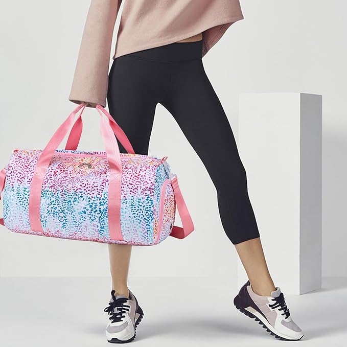 Gym Bag Sports Duffle Bag with Wet Pocket Weekender Overnight Bag with Waterproof Shoe Pouch and Air Hole for Girls Kids Women Travel Foldable Bag