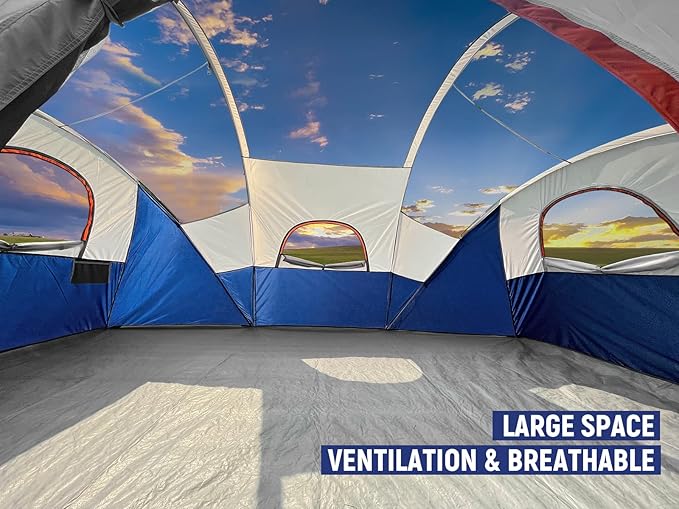HIKERGARDEN 10 Person Camping Tent - Portable Easy Set Up Family Tent for Camp, Windproof Fabric Dome Tent Outdoor for Hiking, Backpacking, Traveling-14'x11'x74in(H)