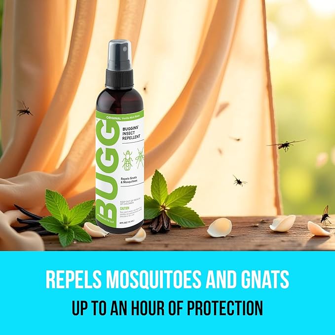BUGGINS Original - Insect Repellent - Gnats & Mosquitoes, DEET Free, Non-Greasy - 4 oz Pump Spray Bottle