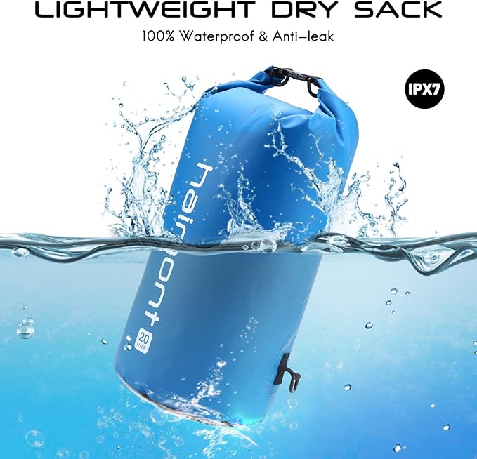 Haimont Waterproof Dry Bag Floating Dry Sack Roll Top Drybag Backpack for Kayaking, Rafting, Boating, Fishing with IPX8 Waterproof Phone Case, Blue, 20L
