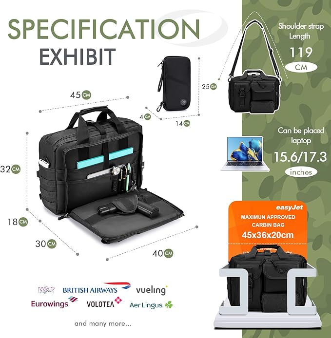 BAGZY Tactical Messenger Bag for Men Multifunctional Tactical Briefcase, Men's Military Laptop Bag 14/15.6/17.3 Inch Professional Work Bag for Business Teacher Office Travel