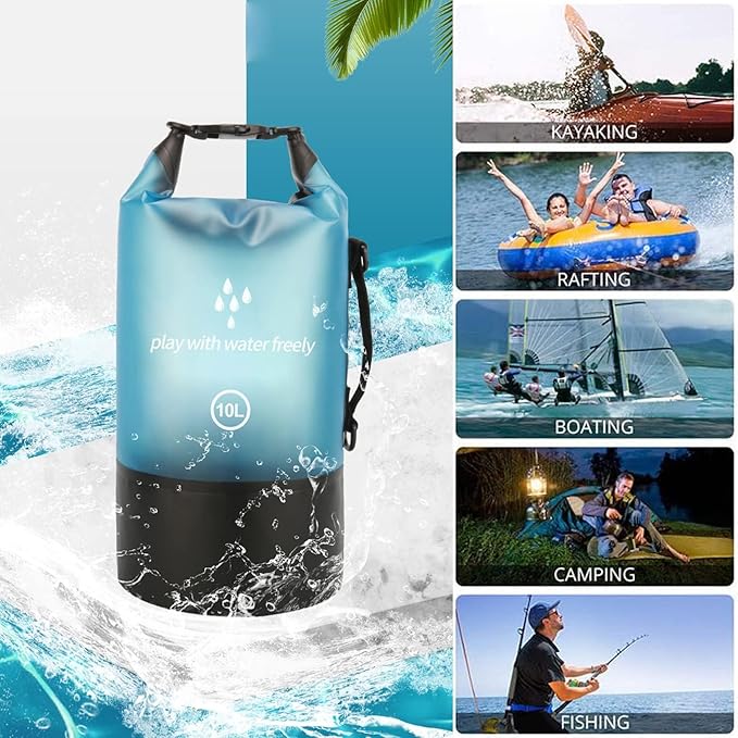 Waterproof Dry Bag,5L/10L/20L Roll Top Lightweight Dry Storage Bag Backpack with Waterproof Phone Case for Travel,Swimming,Boating,Kayaking,Fishing,Camping and Beach (Blue 1pcs, 5L)