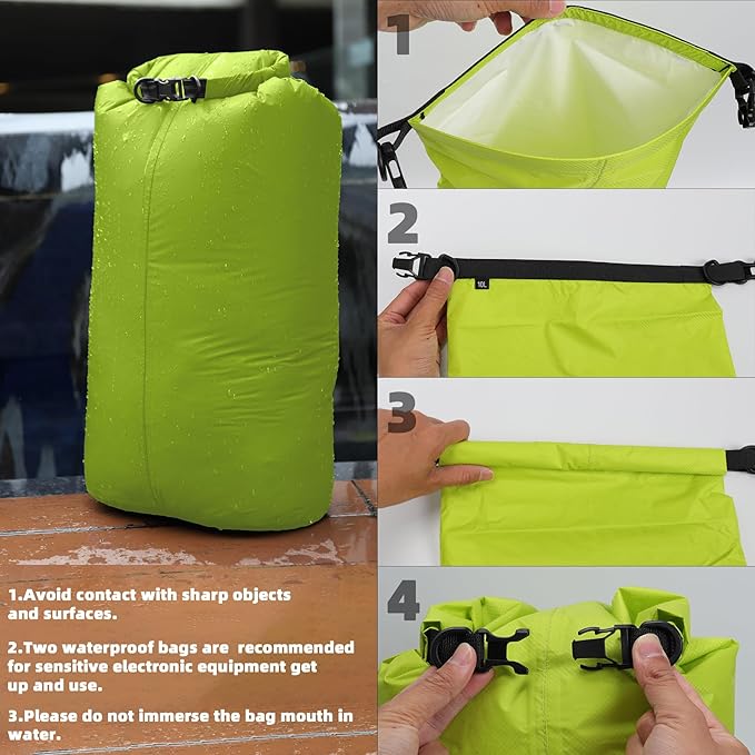Desoto Waterproof Dry Bag - Roll Top Waterproof Backpack Sack Keeps Gear Dry, PU5000mm, for Kayaking,Boating, Hiking, Camping (Green, 20L)