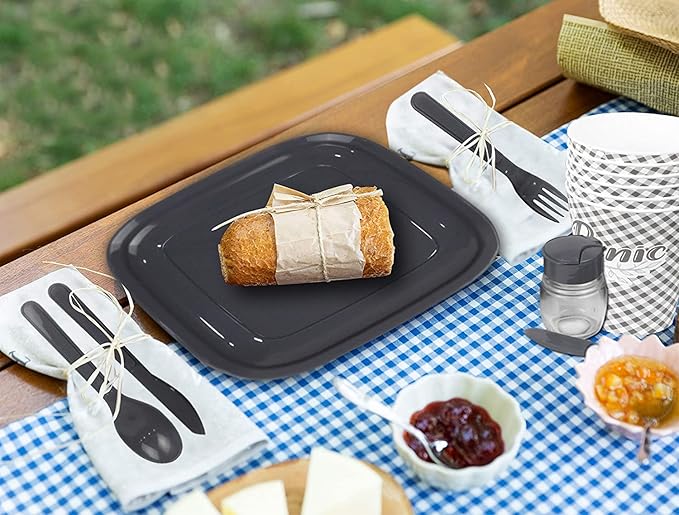 Tribello Camping Picnic Dishes Set with Case, 32 Plastic Reusable Cutlery - BPA Free, Microwave / Dishwasher Safe