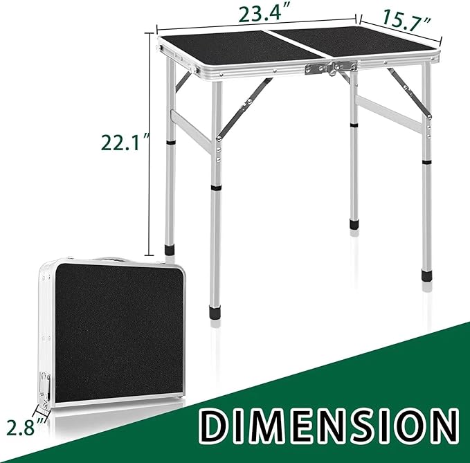 Aluminum Folding Small Table, Adjustable Height Lightweight Portable Camping Table for Picnic Beach Outdoor Indoor (Small) (BlackB)
