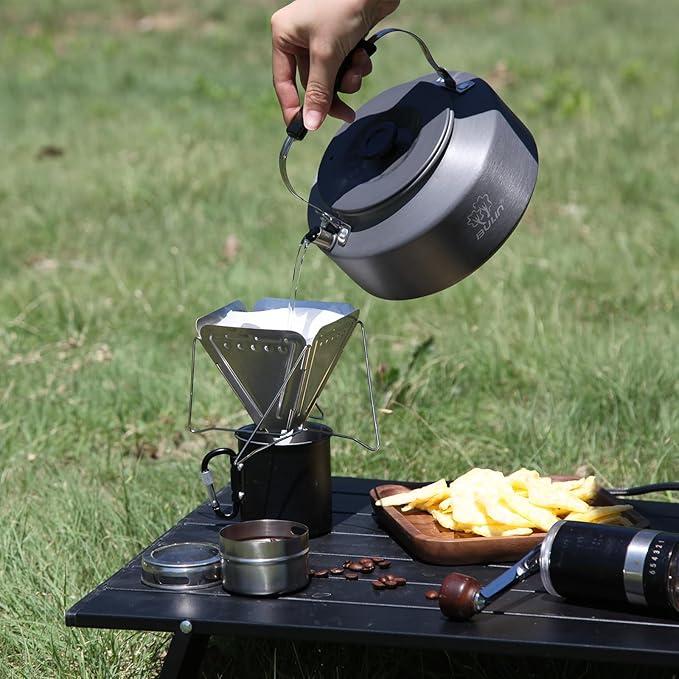 Bulin Camping Kettle, 1.6L Large Portable Stovetop Tea Kettle Fast Heating Boiling Hot Water for Open Fire Lightweight Coffee Pot with Anti-Scald Handle & Carry Bag for Outdoor Hiking Picnic Travel