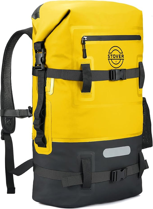 STOVER 5/10/25/30/40/55L Waterproof Dry Backpack- Large Floating Dry Bag for Kayaking, Travel, Tubing, Hiking, Fishing, Camping, Motorcycles & the Beach, Heavy-Duty Roll Top Men/Women (Yellow)