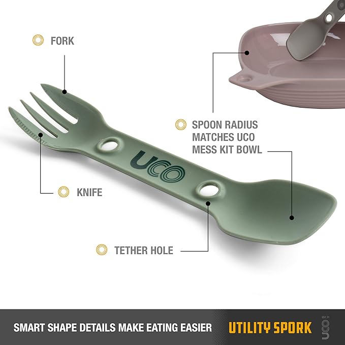 UCO Utility Spork 3-in-1 Combo Spoon-Fork-Knife Utensil, 2-Pack, Gold/Sky Blue