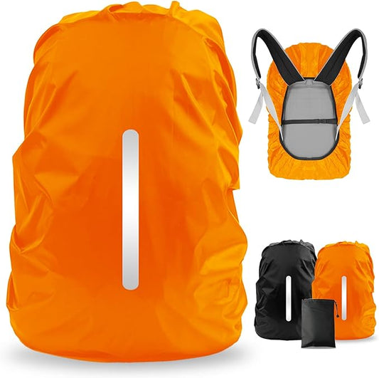 LAMA 2 Pack Waterproof Rain Cover for Backpack, Reflective Rucksack Rain Cover for Anti-dust/Anti-Theft/Bicycling/Hiking/Camping/Traveling/Outdoor Activities (1 Pcs Black + 1 Pcs Orange, M)