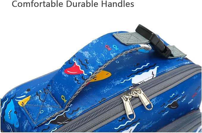 FlowFly Kids Lunch box Insulated Soft Bag Mini Cooler Back to School Thermal Meal Tote Kit for Girls, Boys, Colorful-Shark