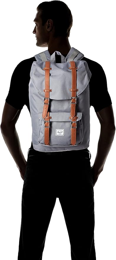 Herschel Little America Laptop Backpack, Grey/Tan Synthetic Leather, Mid-Volume 17.0L
