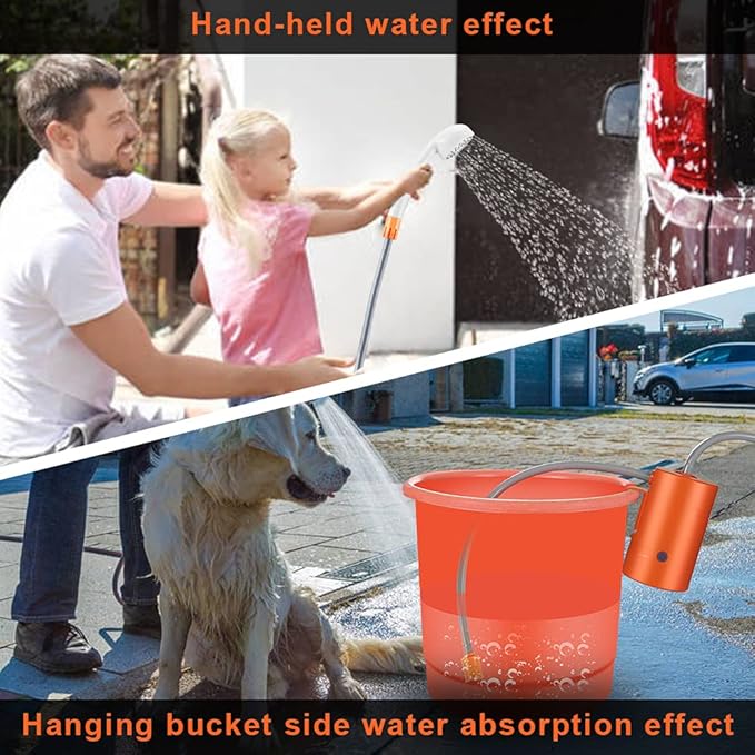 Portable Outdoor Shower, 2 Flow Mode, 4400mAh Battery Powered Shower Pump for Hiking/Backpacking, Travel, Beach, Pet, Flowering, IPX7 Waterproof &USB Rechargeable Camping Shower with 3 LED Lights…