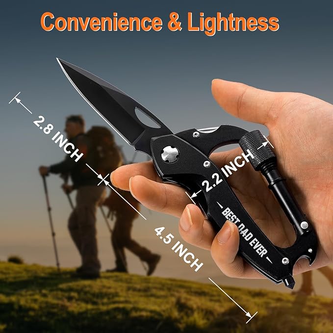 Fathers Day Dad Gifts from Daughter Son, Multitool Carabiner With "Best Dad Ever", Birthday Gifts for Dad Him Husband Boyfriend, Cool Gadgets for Men, Tactical Survival Gear for Camping And Hiking