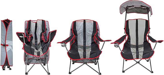 Kelsyus Original Foldable Canopy Chair for Camping, Tailgates, and Outdoor Events, Grey/Red