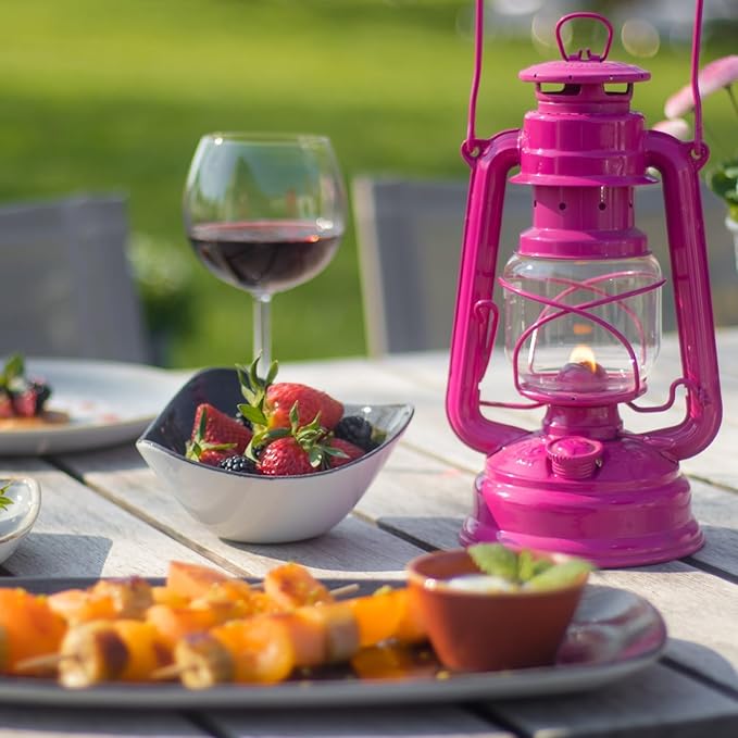 Outdoor Kerosene Fuel Lantern, German Made Weather Resistant Baby Special 276 Galvanized Hurricane Lamp for Camping or Patio, 10 Inches, Telemagenta