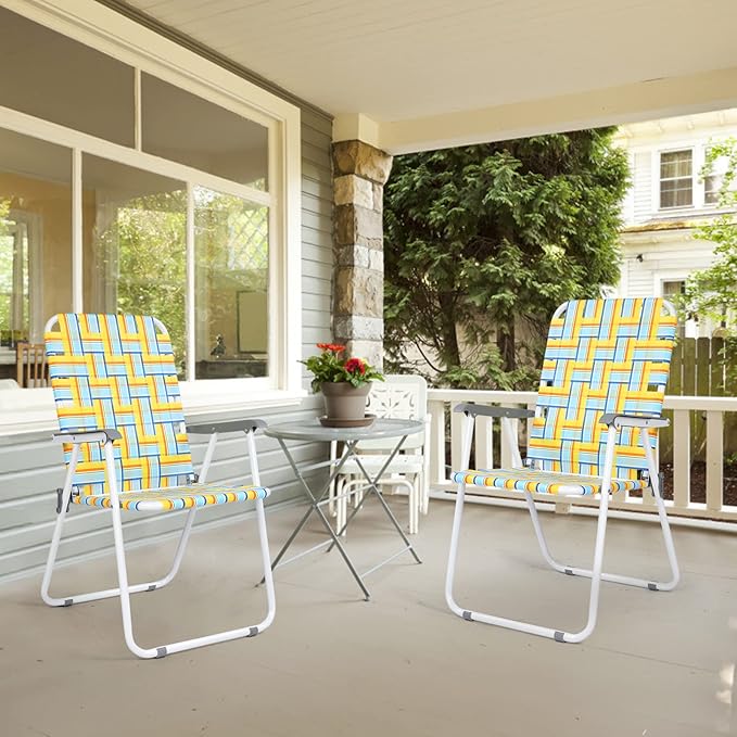 VINGLI Patio Lawn Webbed Folding Chairs Set of 4, Outdoor Beach Chair Portable Dining Chair for Outdoor Yard, Garden (Yellow, Classic)