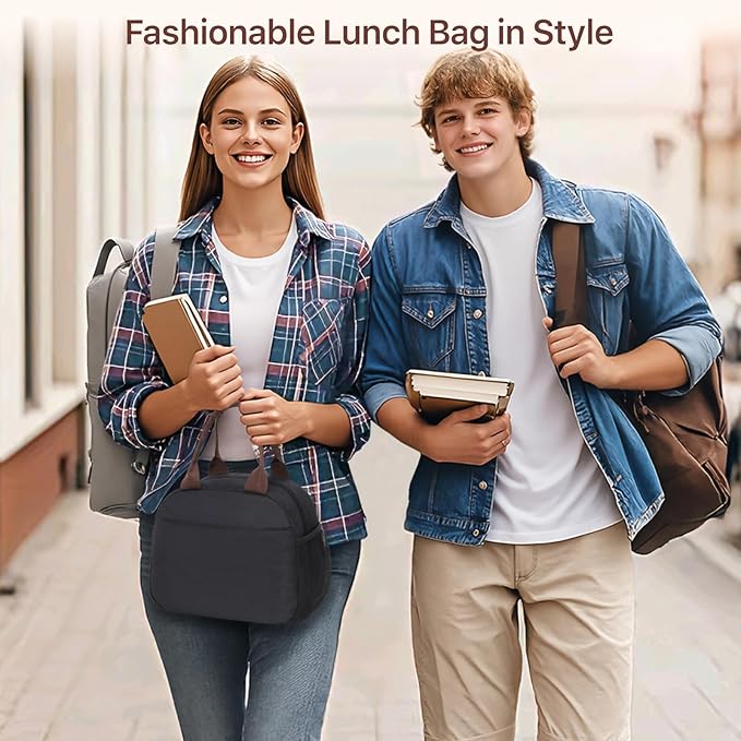 Bagseri Insulated Lunch Bag Women - Lunchboxes for Men Women Adult Reusable Leakproof Thermal Cooler Sack Food Handbags Case High Capacity for Work and Picnic (Black)