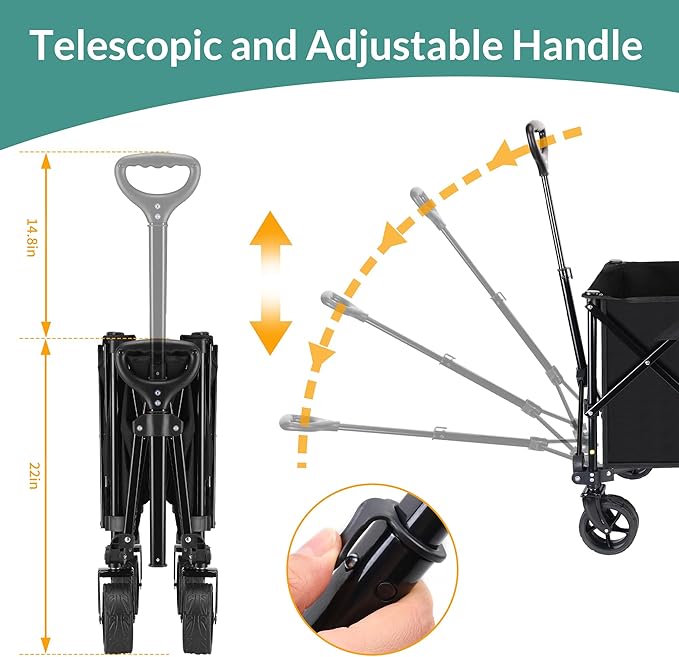 Collapsible Trolley Wagon Cart with Wheels 140L & 300LBS Capacity for Outdoor Sports, Shopping, Camping and Gardening