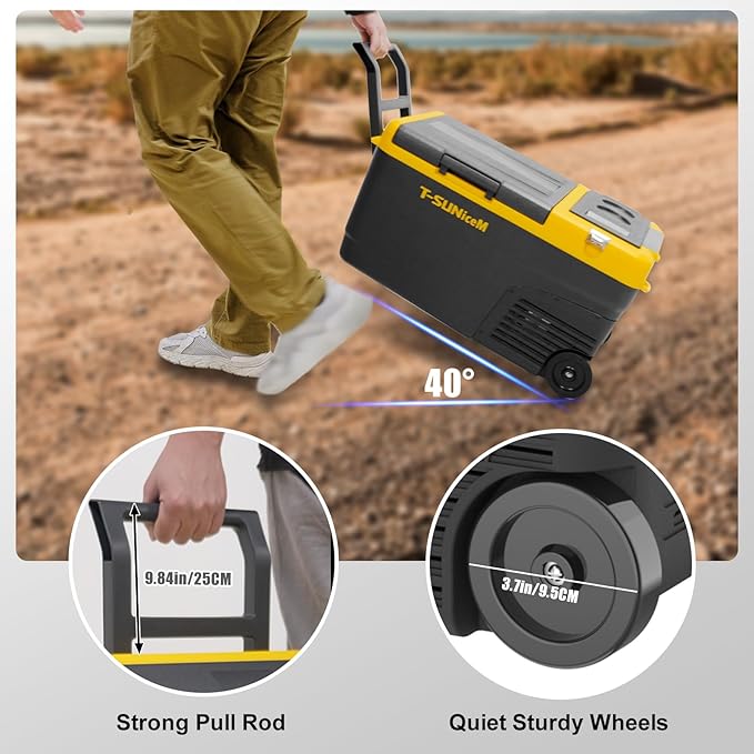 12v Car Refrigerator, Electric Cooler 28 Quart, Portable Fridge with Wheels, Freezer Compressor Cooler -4℉~68℉ 12/24V DC 100~240V AC Support App Control for Truck, Camping, Road Trips, Travel, RV