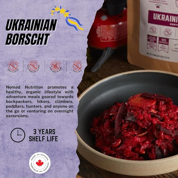 Nomad Nutrition Ukrainian Borscht | Instant Freeze Dried Backpacking & Camping Food | Plant-Based, Non-GMO Hiking Meals with High-Energy, Vegan, Gluten-Free | 56g - 2 Pack
