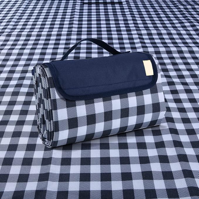 RUIBOLU Beach Blanket Large Picnic Blankets, 80x60in Sandproof Beach Mat for 2-4 Adults Waterproof Quick Drying Outdoor Picnic Mat for Travel Camping Hiking Festival Park Lawn (Dark Blue Plaids)