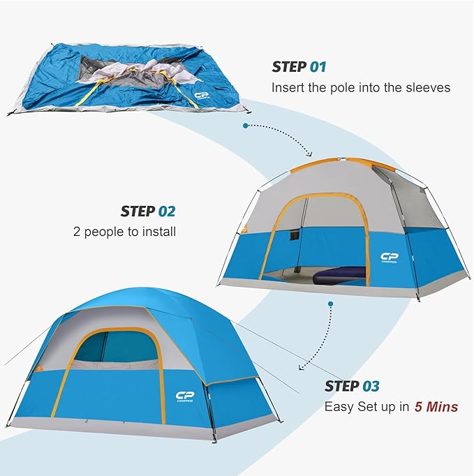 CAMPROS CP Tents for Camping 4/6 Person Tent Waterproof Windproof Double Layer Camping Tent, Easy Setup Dome Tent with Large Mesh Windows & Wider Door for Outdoor Camping & Hiking