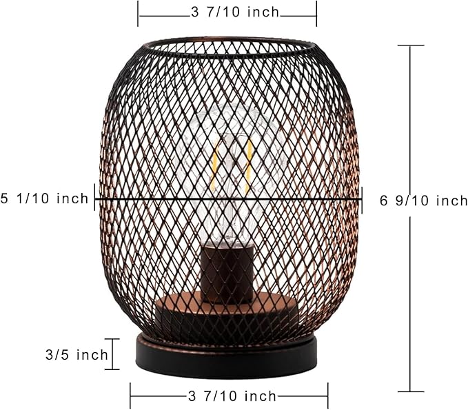 DECORKEY Set of 2 Battery Operated Lamp LED Table Lantern, Brown Metal Cage Cordless Lamps with LED Bulb,Vintage Decorative Outdoor Lantern for Weddings, Parties, Patio, Events for Indoors Shelf Decor