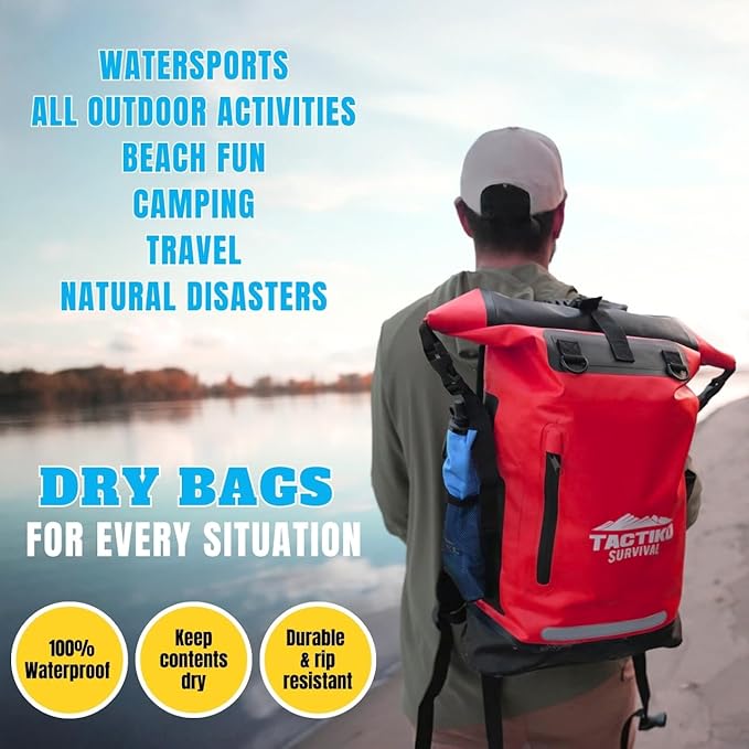 TACTIKO 30L Heavy-Duty 100% Waterproof Backpack, Roll Top Dry Bags for Kayaking, Hiking, Camping, Survival