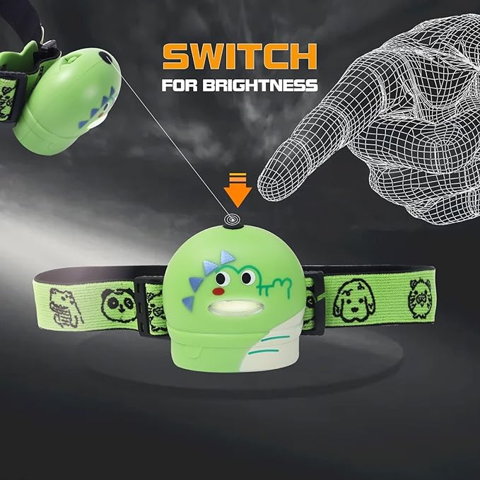 KunHe 4 Pack Kids Headlamp Stocking Stuffers for Kids Christmas Gift for Girls Boys Animals Head Lamp for Camping Running Batteries Included