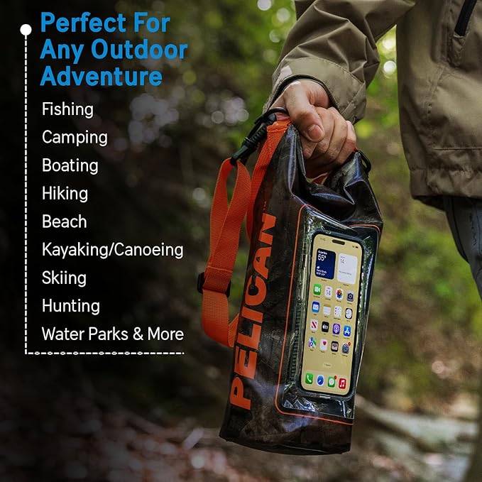 Pelican Marine IP68 Waterproof Dry Bag 2L - Roll Top Waterproof Backpack w/Phone Case/Pouch - Boating & Kayak Accessories - Essentials for Camping Swimming Beach Fishing Rafting Travel - Hunter Camo