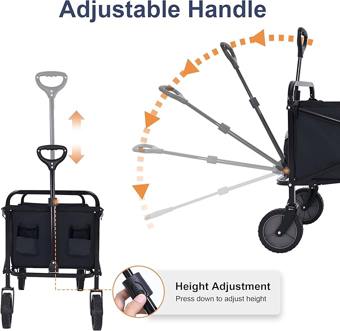ABCCANOPY Folding Collapsible Utility Wagon Cart Outdoor Garden Shopping Camping Cart, Black