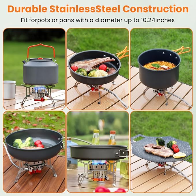 Portable Propane Camping Stove for Outdoor - GEEKHOM 6800W Windproof Gas Stove with Piezo Ignition; 2-Fuel Butane Propane Backpacking Stove for Hiking & Picnics; Tripod Base & Adapter