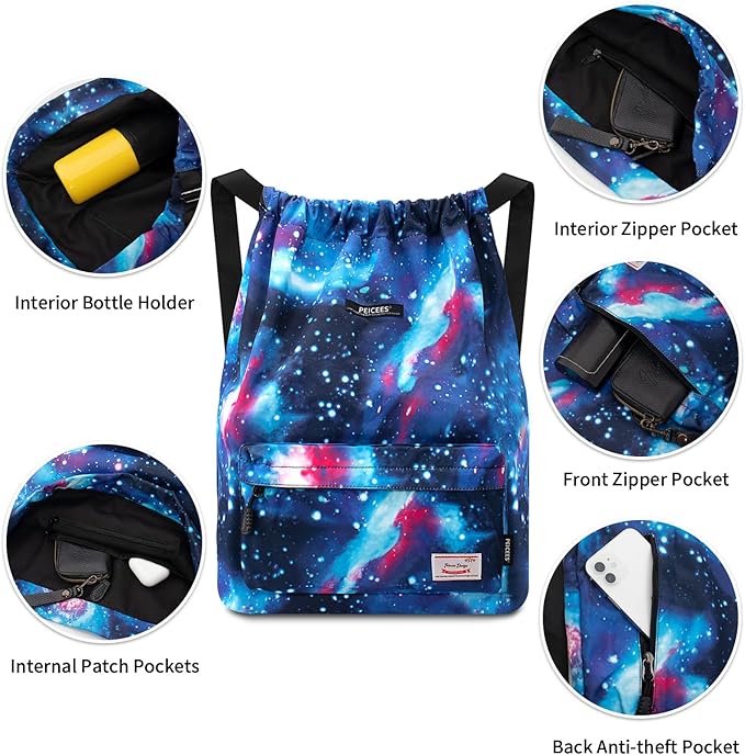 Peicees Waterproof Drawstring Sport Bag Lightweight Sackpack Backpack for Men and Women
