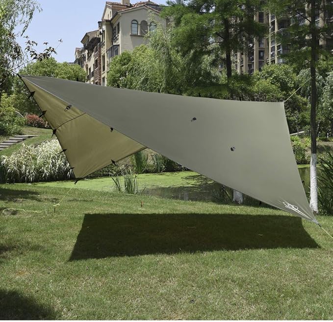 Gold Armour Rainfly Tarp Hammock, Premium 14.7ft/12ft/10ft/8ft Rain Fly Cover, Waterproof Ultralight Camping Shelter Canopy, Survival Equipment Gear Camping Tent Accessories (OD Green 10ft x 8ft)