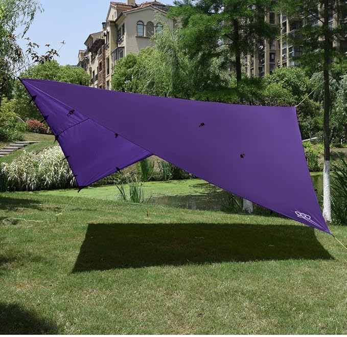 Gold Armour Rainfly Tarp Hammock, Premium 14.7ft/12ft/10ft/8ft Rain Fly Cover, Waterproof Ultralight Camping Shelter Canopy, Survival Equipment Gear Camping Tent Accessories (Purple 14.7ft x 12ft)