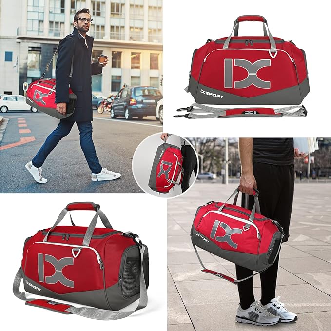Sports Gym Bag,INOXTO Travel Duffel Bag with Dry Wet Pocket And Shoe CompartmentFor Women and Men,40L/55L Fitness Waterproof Weekender Bag For Swim Sports Travel Working Out (Red, 40L)
