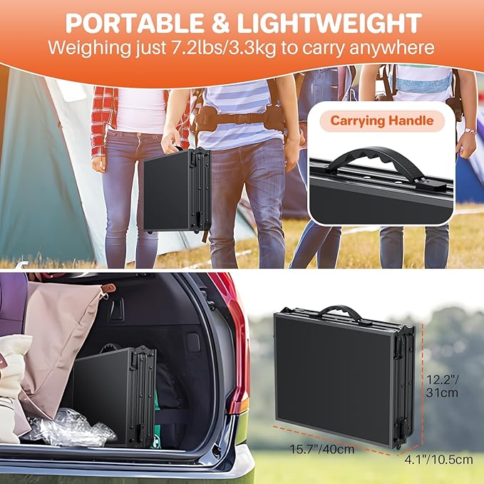 FUNYKICH 3ft Camping Folding Table with 3 Adjustable Height, Portable Small Folding Tables 34.2'' Lx15.7'' W, Lightweight Aluminum Beach Table with Carry Handle for Camping, Backyard BBQ, Picnic