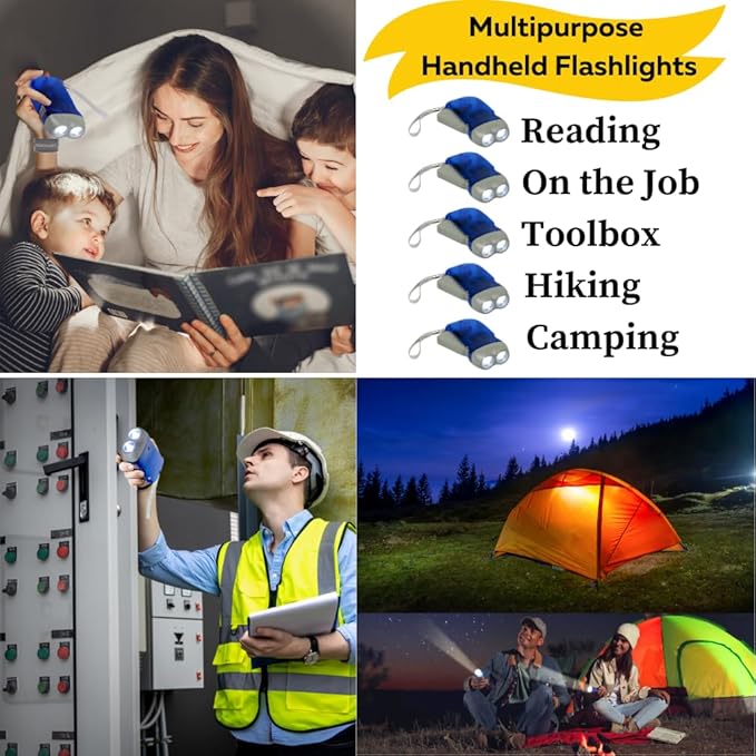 Evelots Hand Crank Emergency Flashlights -24 Pack- Camping , Home , Car - Double LED Bright Lights - Great for Hiking , Outdoor Sports , Power Outage Easy to Use
