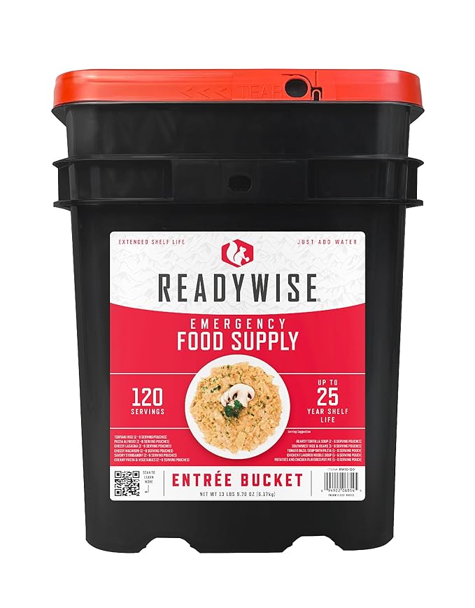 ReadyWise Emergency Food Supply - 100 Servings Favorites Sample Bucket, Survival Food Kit, Freeze Dried Prepper Food & Dehydrated Meals for Camping Essentials & Backpacking, up to 25 Year Shelf Life
