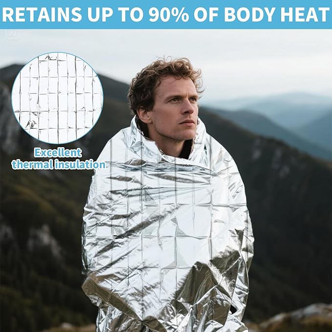 FRONTLINE Emergency Thermal Blankets Large 54" x 84" Mylar Blankets Survival Gear Camping Gear Emergency Space Blanket First Aid for Survival (4)
