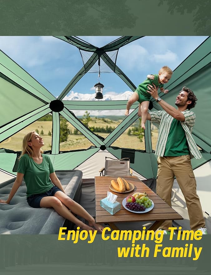 Camping Tent, 4 Person Tent for Camping, Setup in 60 Seconds, 4 Person Pop up Tents, Hub Tents, Water-Resistant, Windproof, Instant Cabin with Removable Floor, Portable