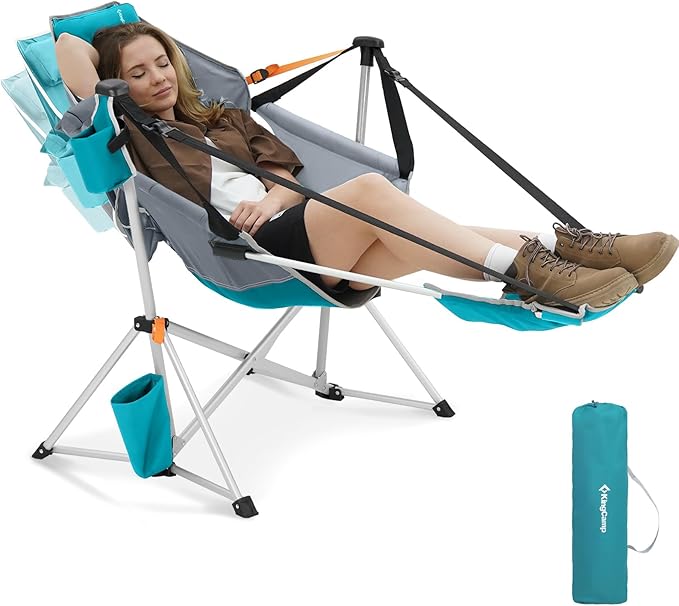 KingCamp Hammock Chair with Footrest, Swinging Portable Folding Camping Chairs for Adults MAX 400lbs Heavy Duty Foldable Oversized Rocker with Cup Holder Pillow for Outdoor Beach Patio Sport Lawn
