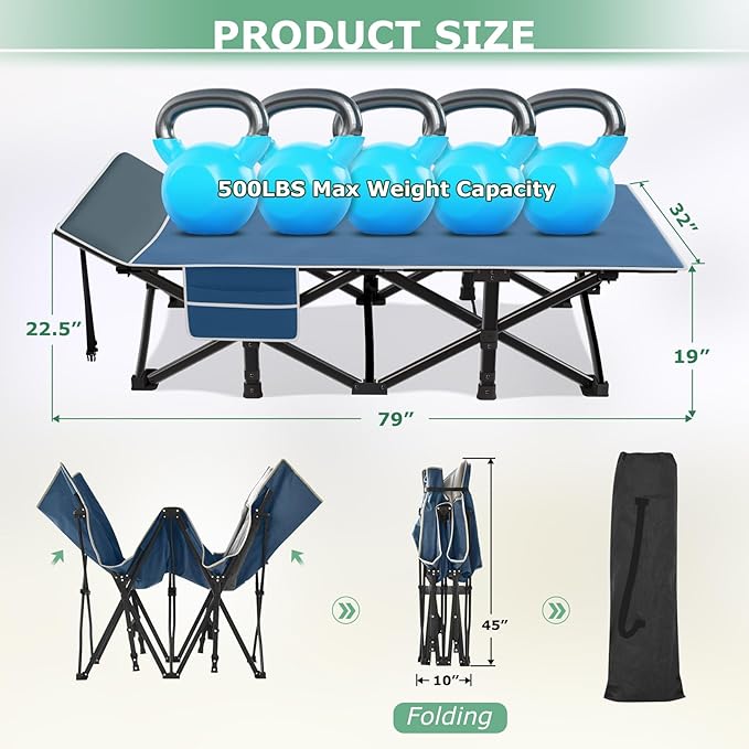 Suteck Camping Cot, 32In XXL Folding Camping Cot Sleeping Bed for Adults 1200D Double Layer Oxford Cots for Camping W/Pilllow Mattress Carry Bag for Home Office Travel