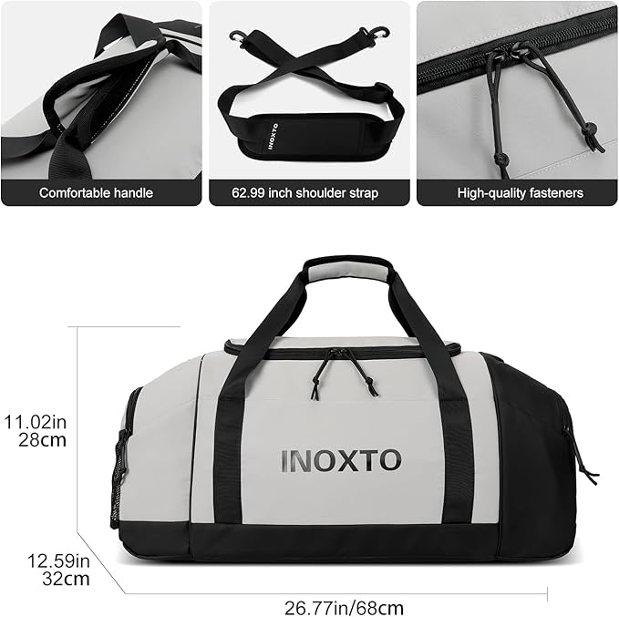Sports Gym Bag,INOXTO Travel Duffel Bag with Dry Wet Pocket And Shoe CompartmentFor Women and Men,40L/55L Fitness Waterproof Weekender Bag For Swim Sports Travel Working Out (Gray, 55L)