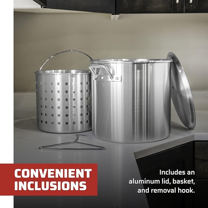 Camp Chef Aluminum Pot & Basket - Includes Lid, Basket & Removal Hook - Perfect for Boiling, Simmering & Steaming - Easy-to-Clean Cooking Pot - 24 Quart Pot