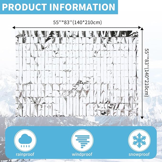 FRONTLINE Emergency Thermal Blankets Large 54" x 84" Mylar Blankets Survival Gear Camping Gear Emergency Space Blanket First Aid for Survival (4)